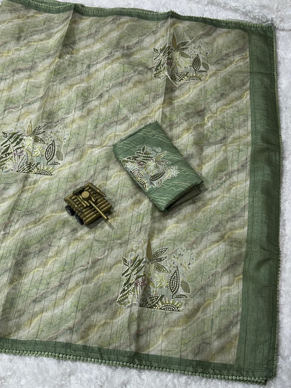 Premium Pure Tussar Linen Saree with Digital Print & Sequin Work