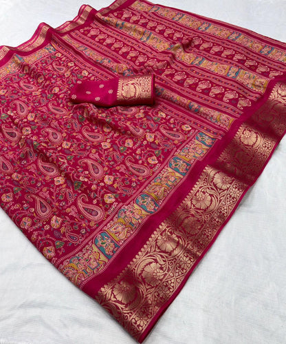 Premium Dola Silk Saree with Kalamkari Design & Jacquard Border