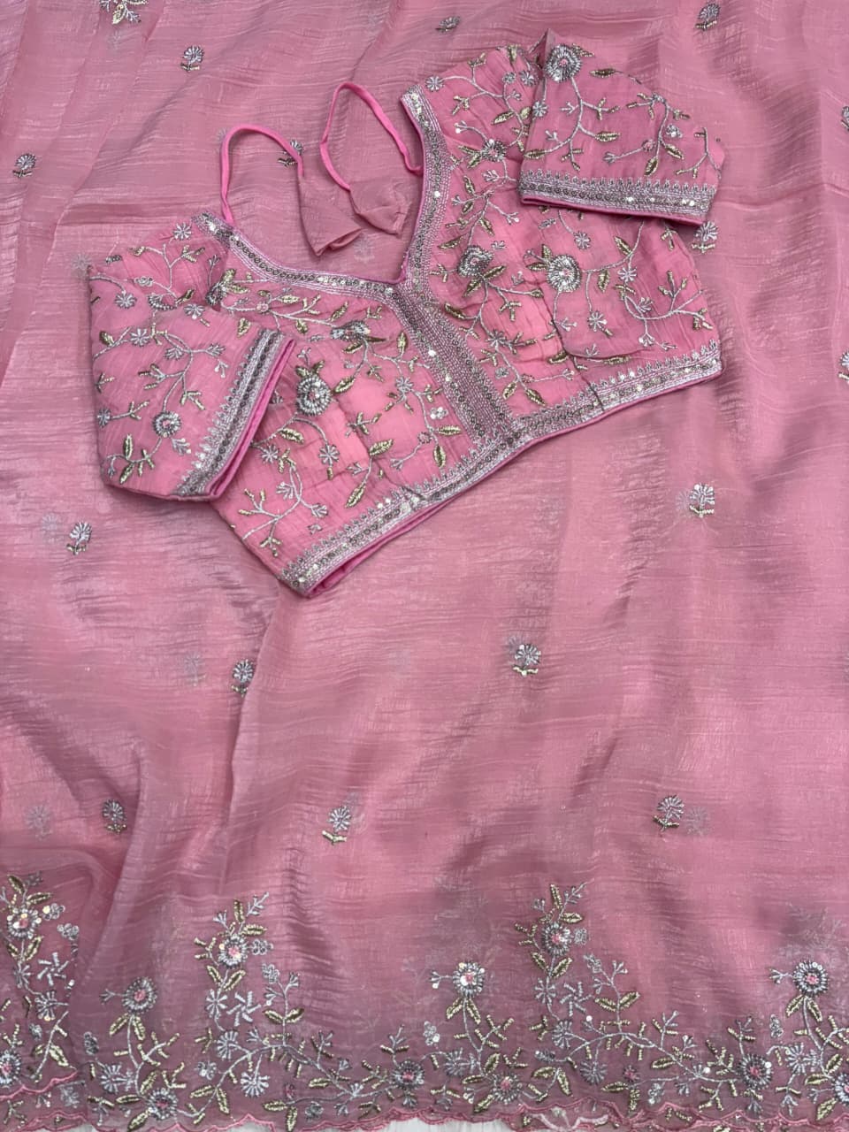 Rich Look Crunchy Silk Saree with Sequence Embroidery & Heavy Border