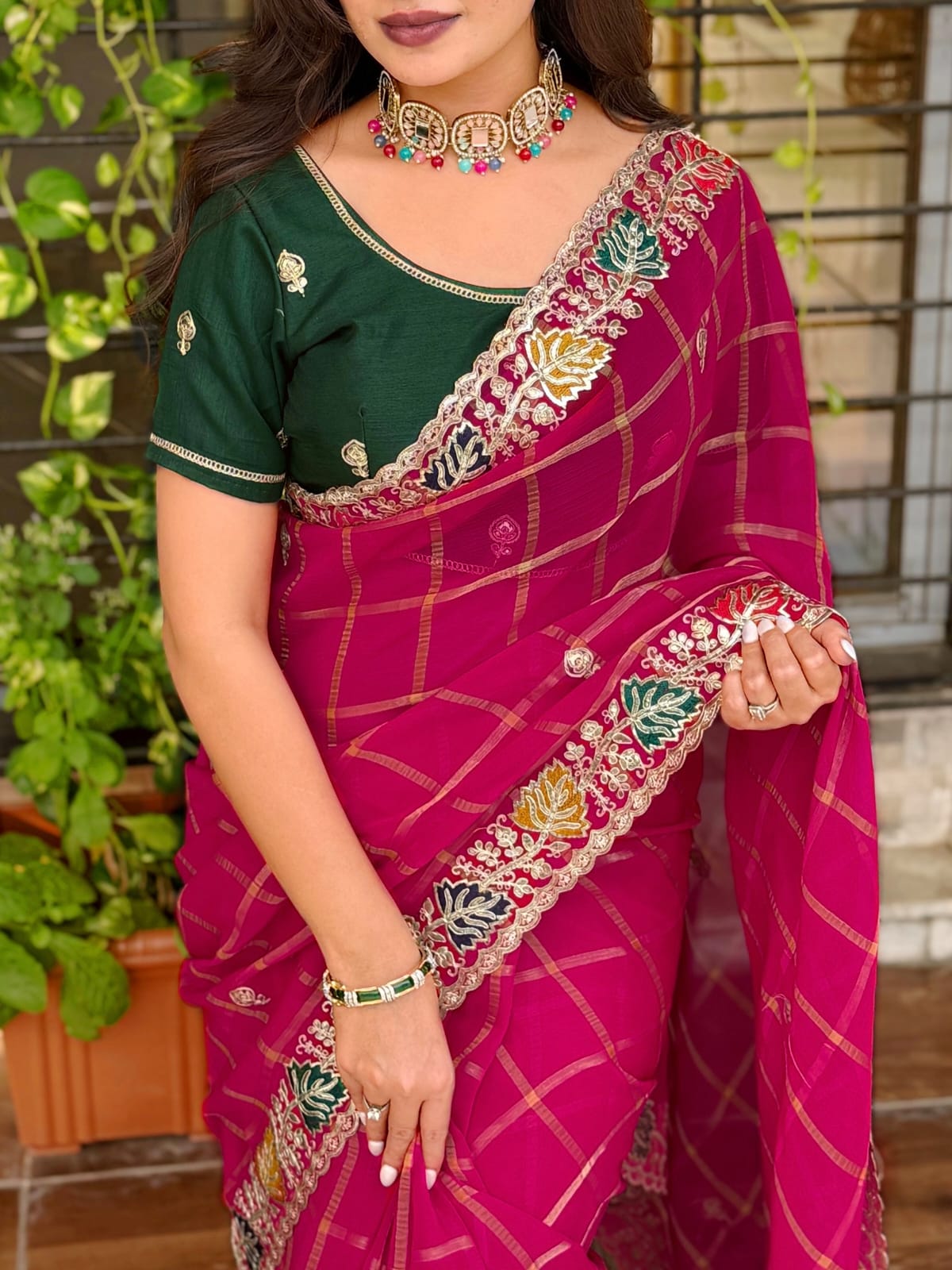 Premium Pure Chiffon Saree with Gadhwal Silk Blouse