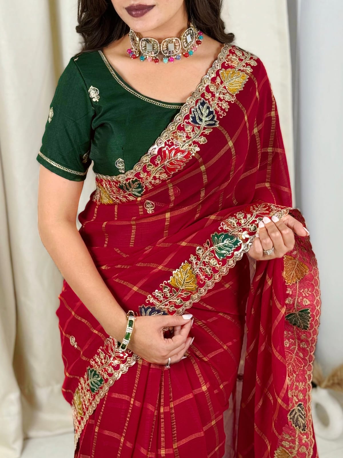 Premium Pure Chiffon Saree with Gadhwal Silk Blouse