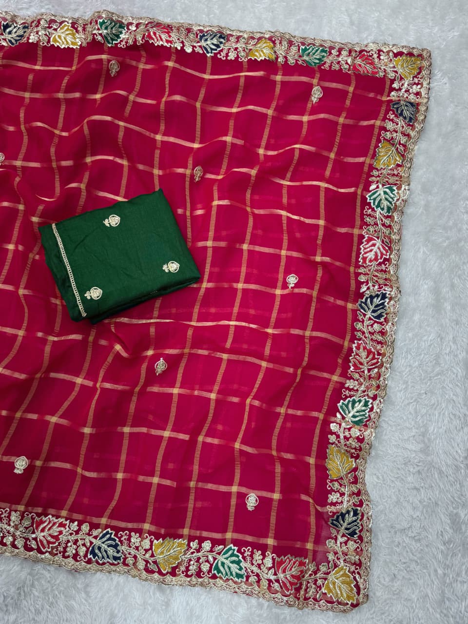 Premium Pure Chiffon Saree with Gadhwal Silk Blouse