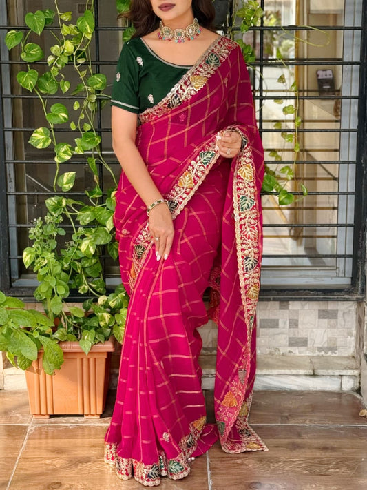 Premium Pure Chiffon Saree with Gadhwal Silk Blouse