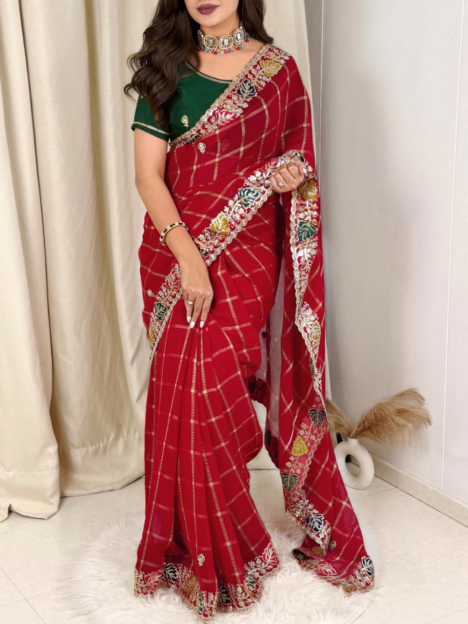Premium Pure Chiffon Saree with Gadhwal Silk Blouse