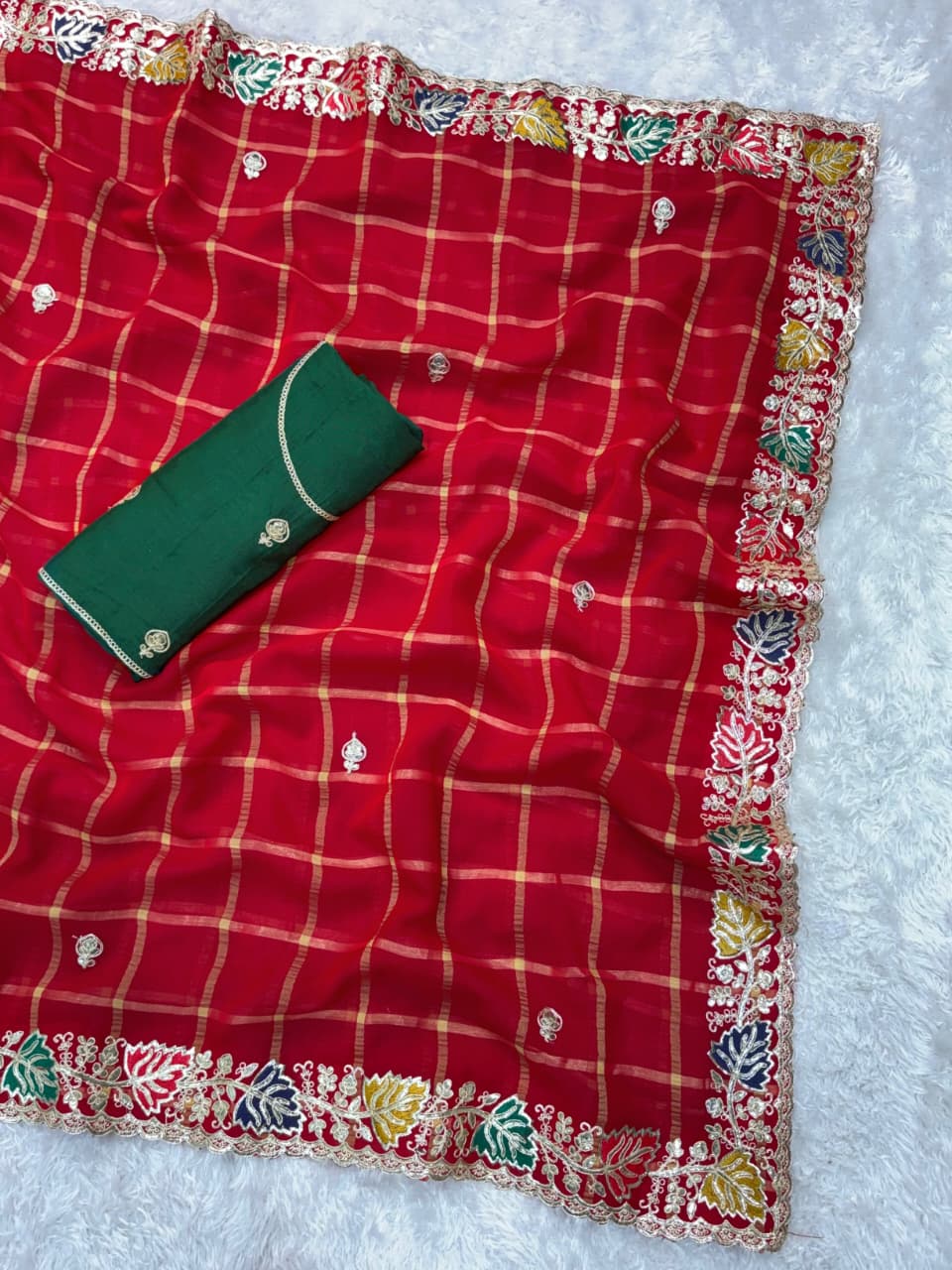 Premium Pure Chiffon Saree with Gadhwal Silk Blouse