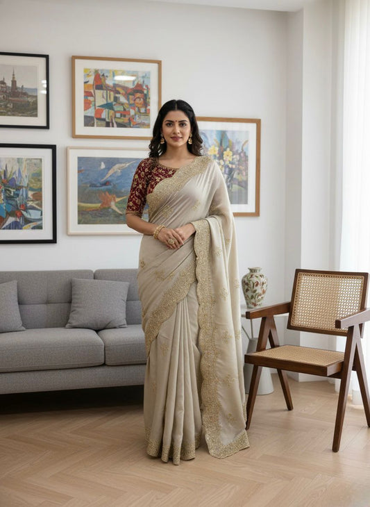 Premium Pure Soft Rangoli Silk Saree with Zari & Sequin Embroidery