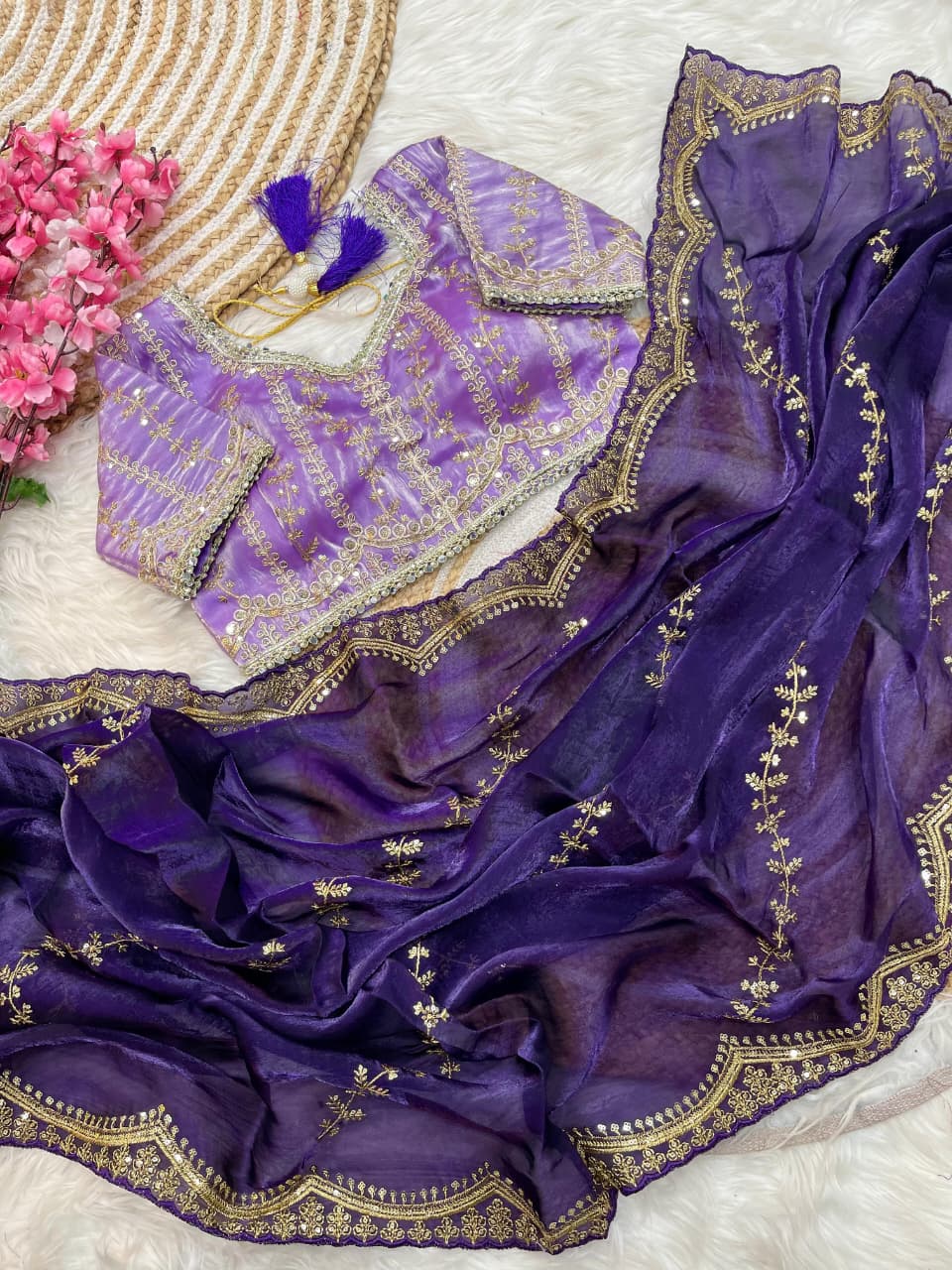 Premium Fendy Satin Lehariya Saree with 3mm Sequin Embroidery & Heavy Border