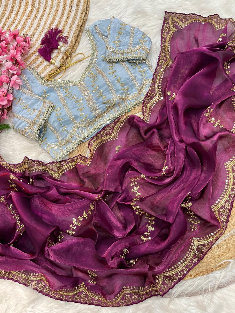 Premium Fendy Satin Lehariya Saree with 3mm Sequin Embroidery & Heavy Border