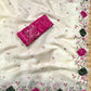 Pastel Perfection Crystal Tissue Saree with Zari Embroidery & Hand Applique Work