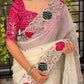 Pastel Perfection Crystal Tissue Saree with Zari Embroidery & Hand Applique Work