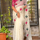 Pastel Perfection Crystal Tissue Saree with Zari Embroidery & Hand Applique Work