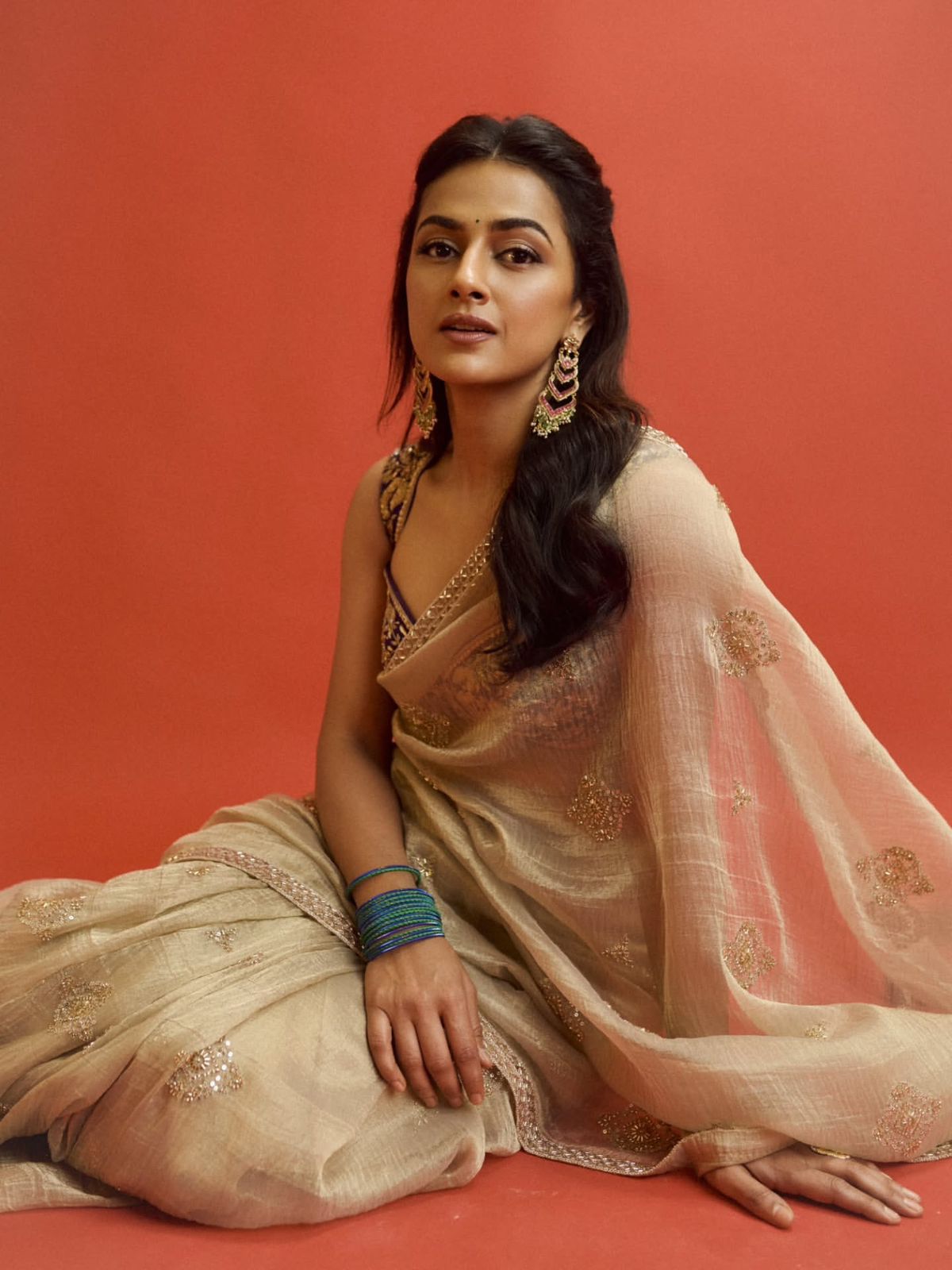 Soft Crunchy Silk Saree with Bead Sequins & Dori Embroidery