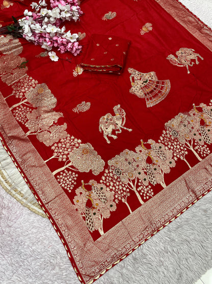 Hand-Dyed Dola Silk Saree with Zarkan & Meena Work – Artisanal Luxury Edition