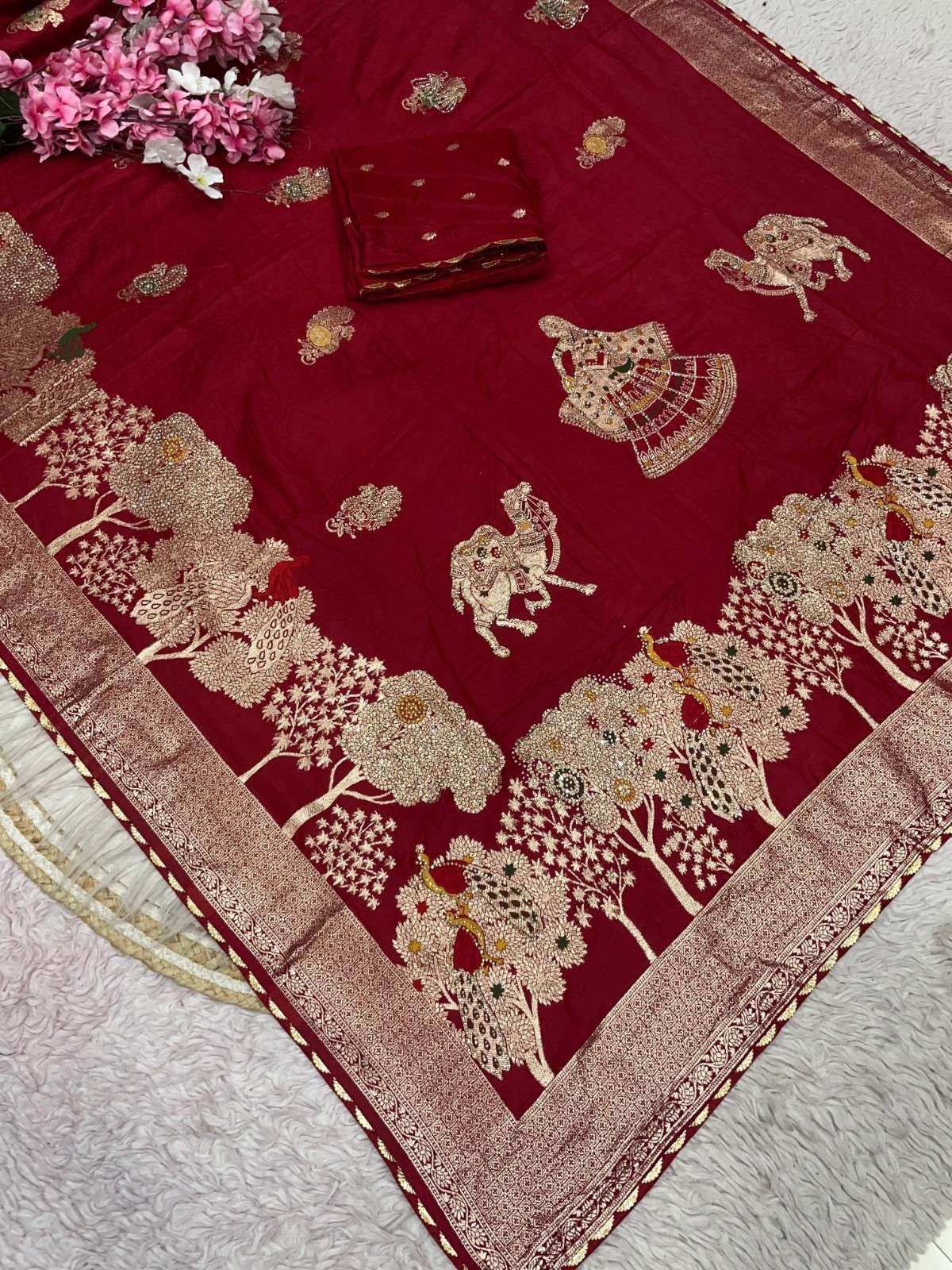 Hand-Dyed Dola Silk Saree with Zarkan & Meena Work – Artisanal Luxury Edition