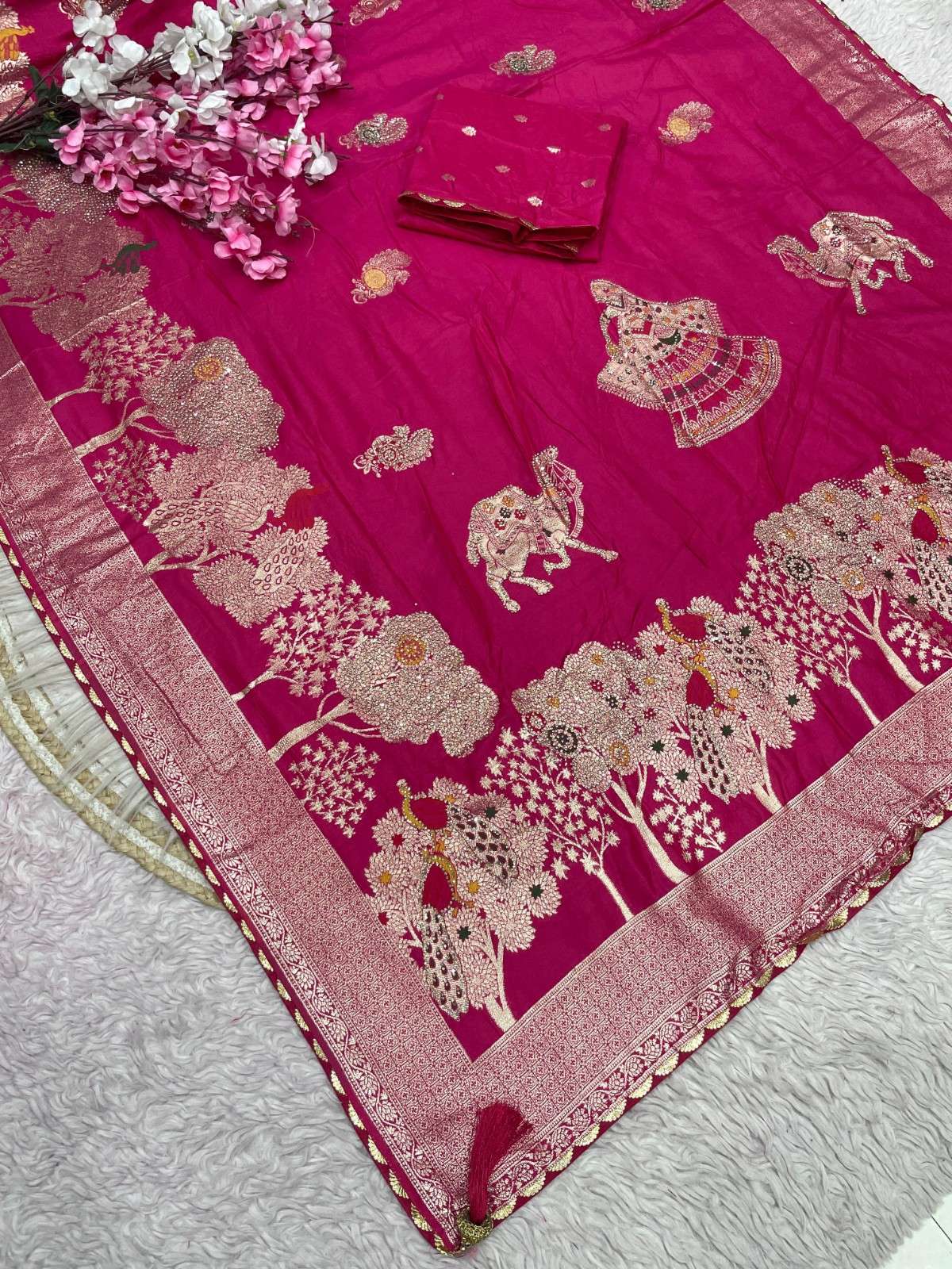 Hand-Dyed Dola Silk Saree with Zarkan & Meena Work – Artisanal Luxury Edition