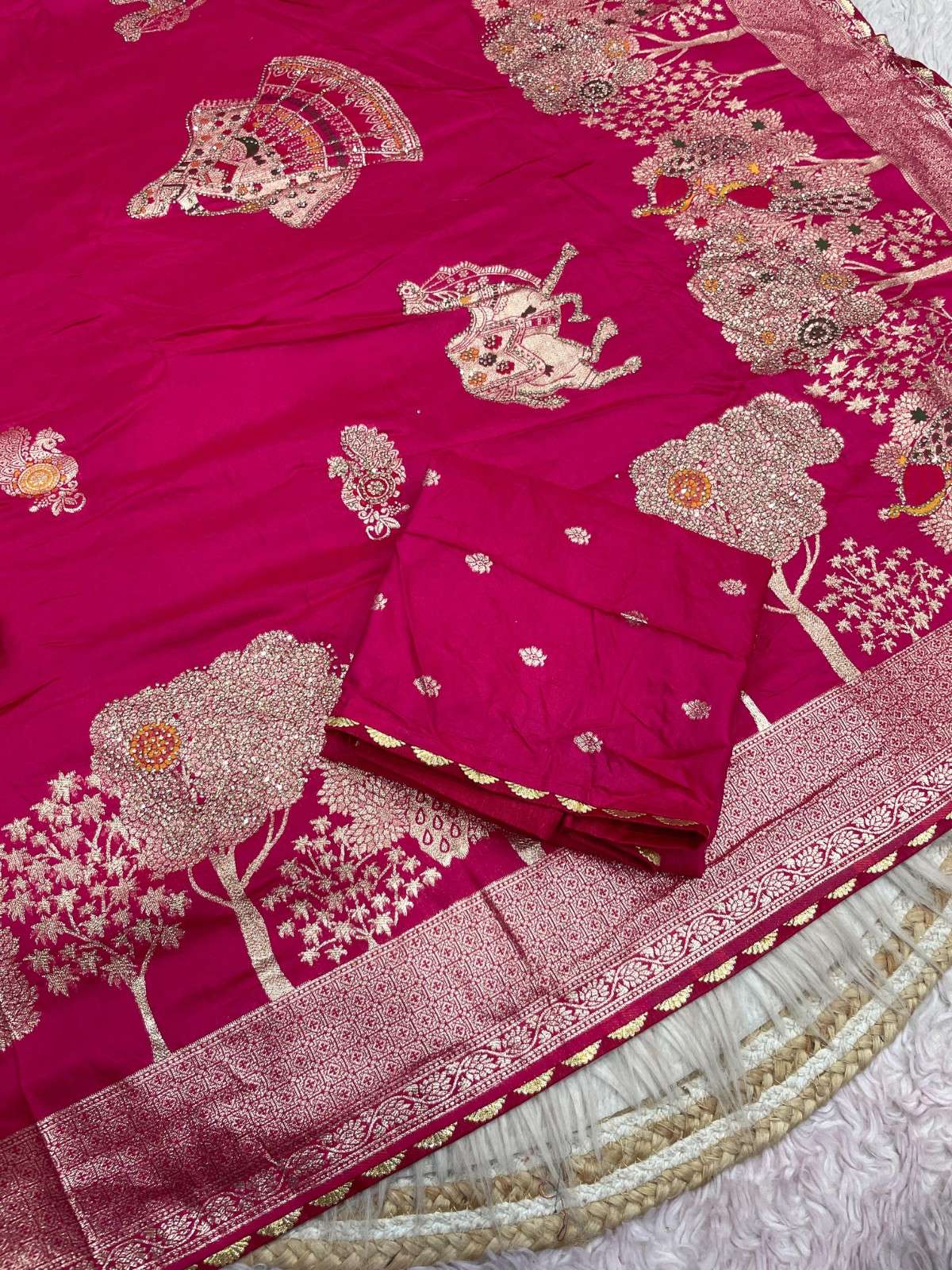 Hand-Dyed Dola Silk Saree with Zarkan & Meena Work – Artisanal Luxury Edition