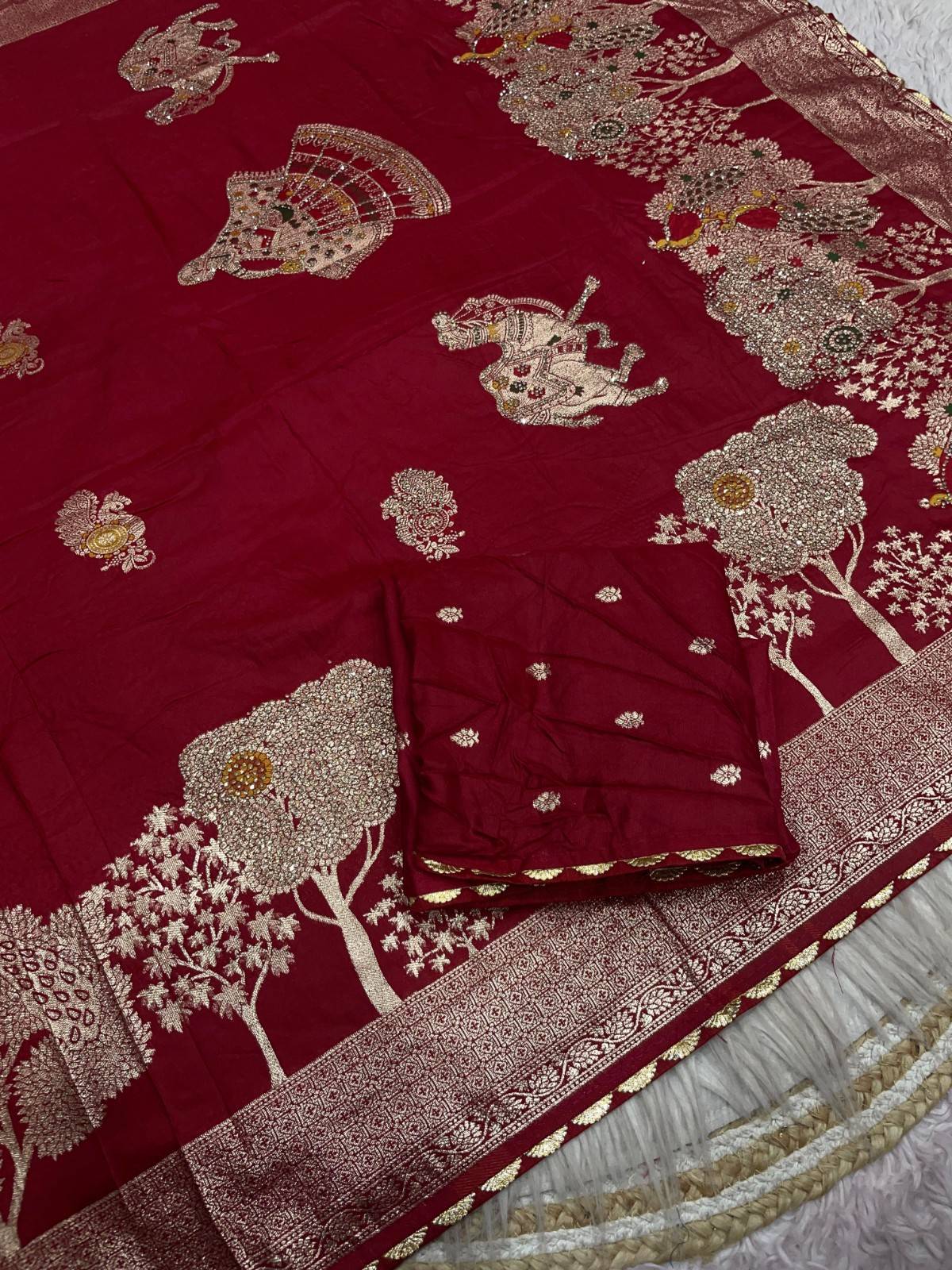 Hand-Dyed Dola Silk Saree with Zarkan & Meena Work – Artisanal Luxury Edition