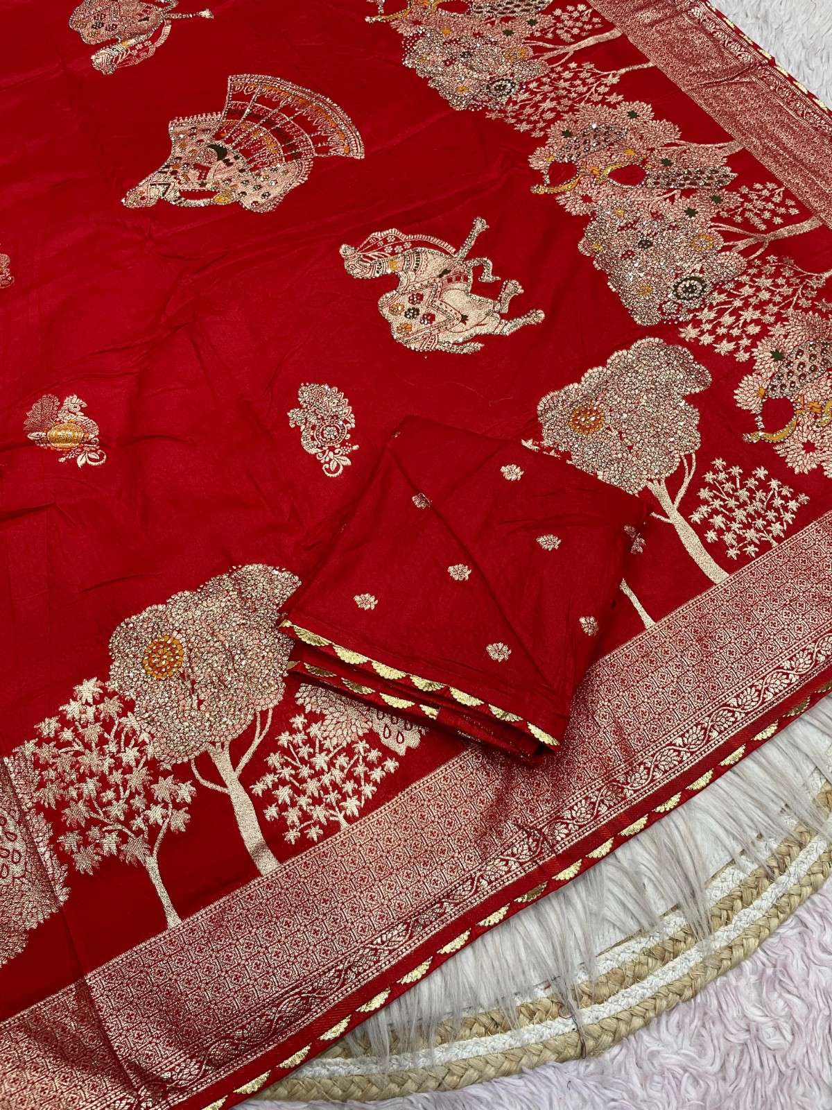 Hand-Dyed Dola Silk Saree with Zarkan & Meena Work – Artisanal Luxury Edition