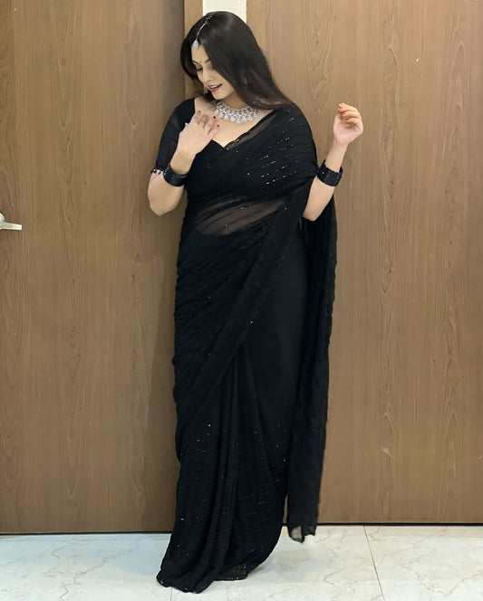 Fox Georgette Saree with Khatli Cut Dana & Hand Diamond Work