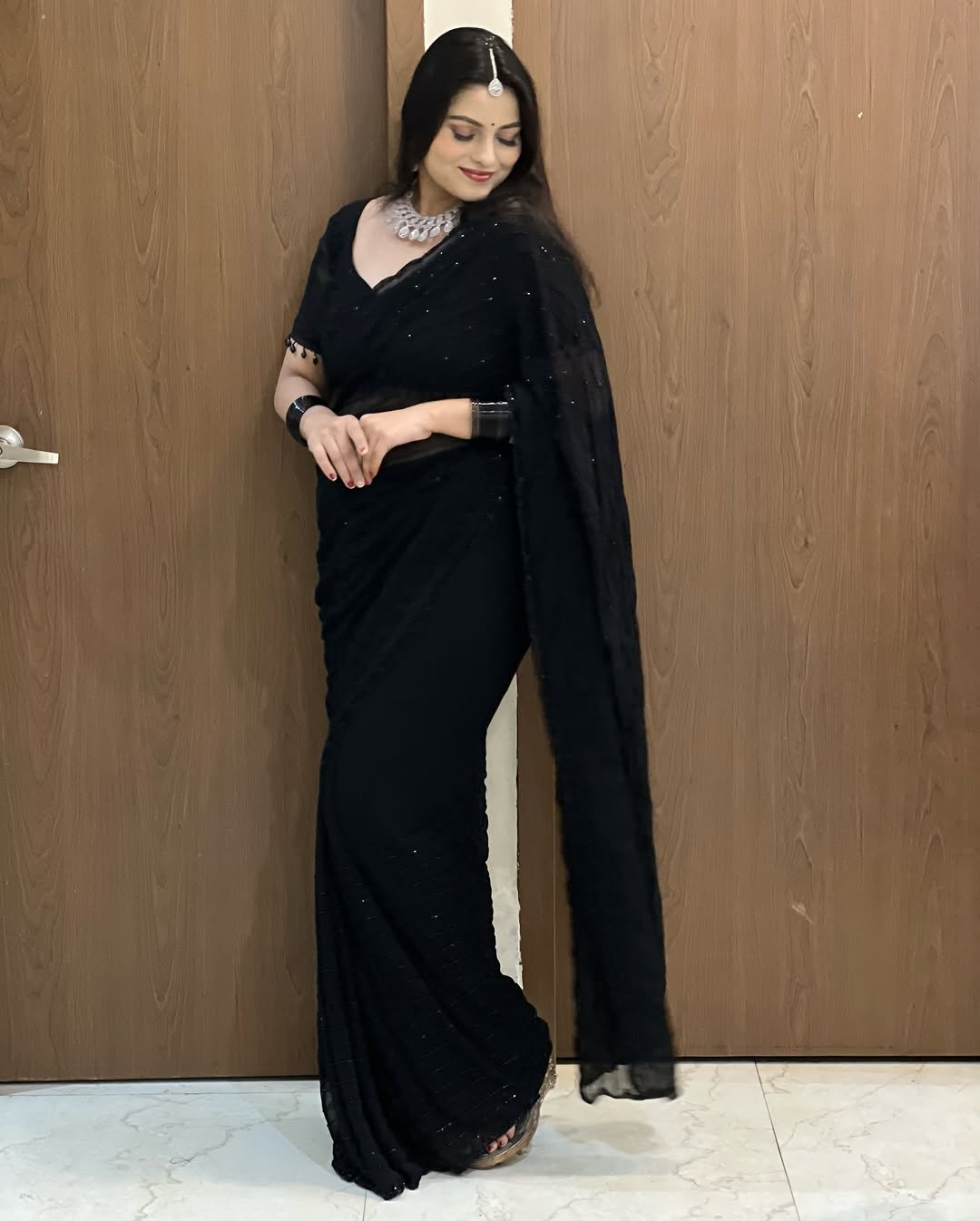 Fox Georgette Saree with Khatli Cut Dana & Hand Diamond Work