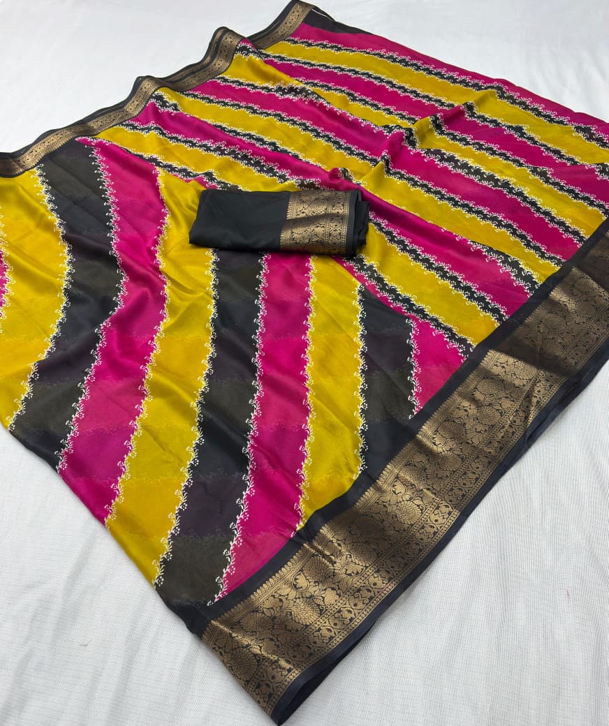 Dola Silk Printed Saree with All-Over Jacquard Border