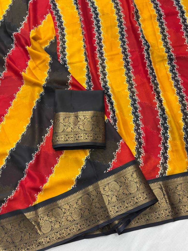 Dola Silk Printed Saree with All-Over Jacquard Border