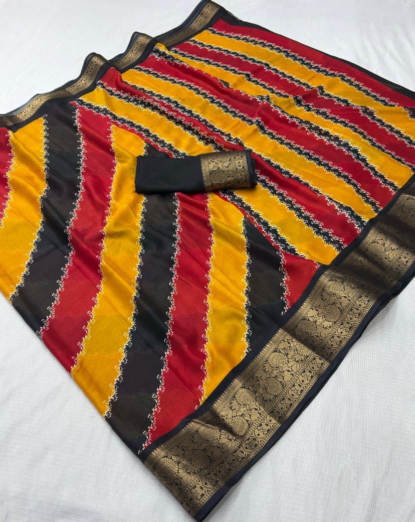 Dola Silk Printed Saree with All-Over Jacquard Border
