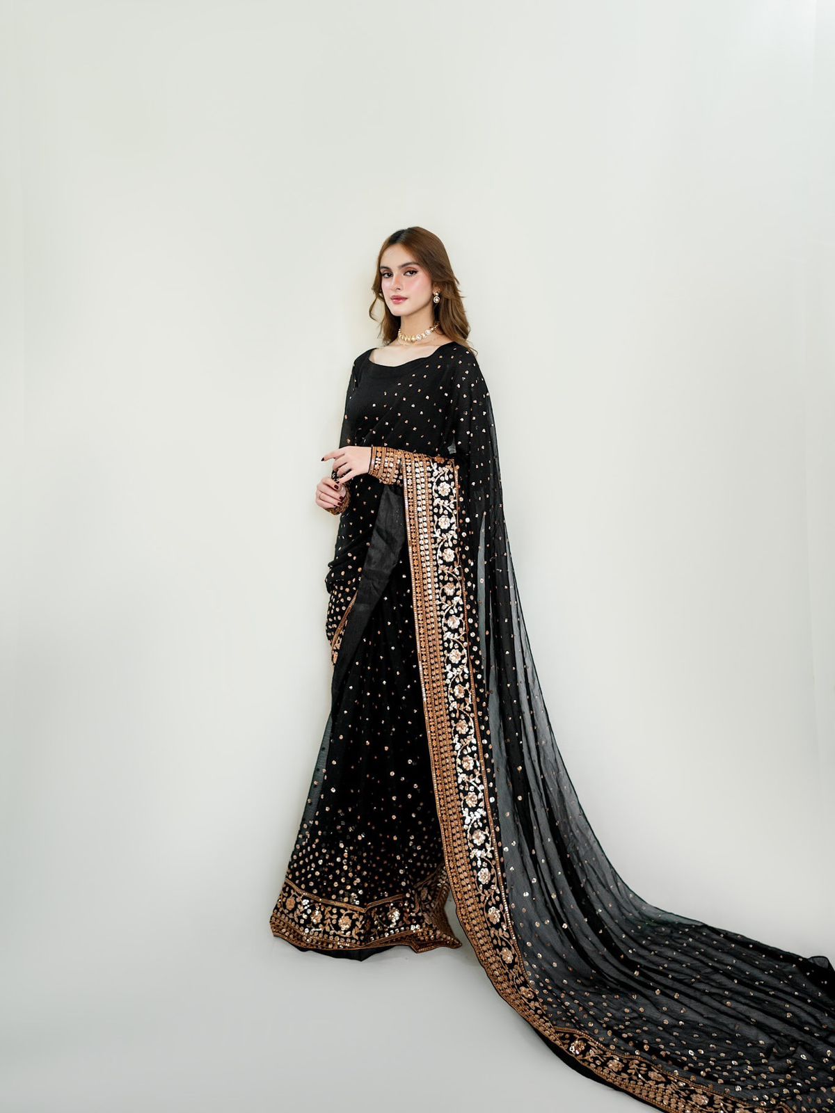 Heavy Soft Georgette Saree with Elegant Sequins Embroidery -BLACK
