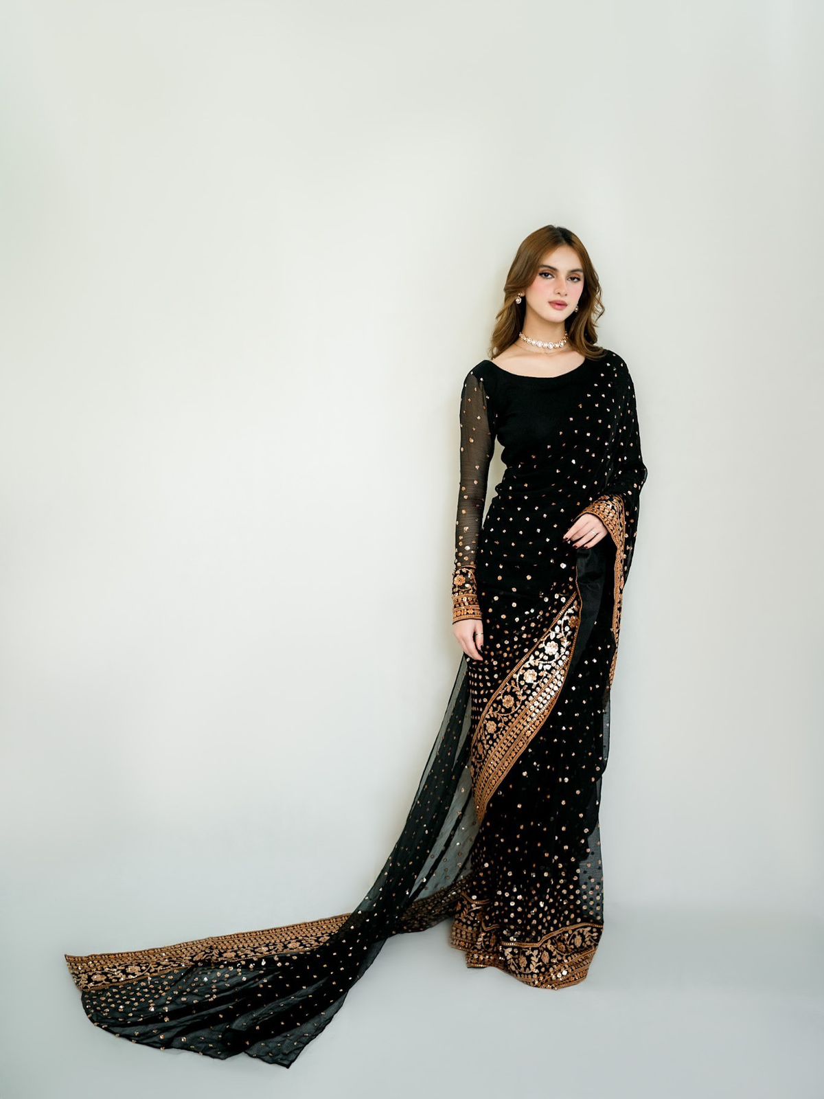 Heavy Soft Georgette Saree with Elegant Sequins Embroidery -BLACK