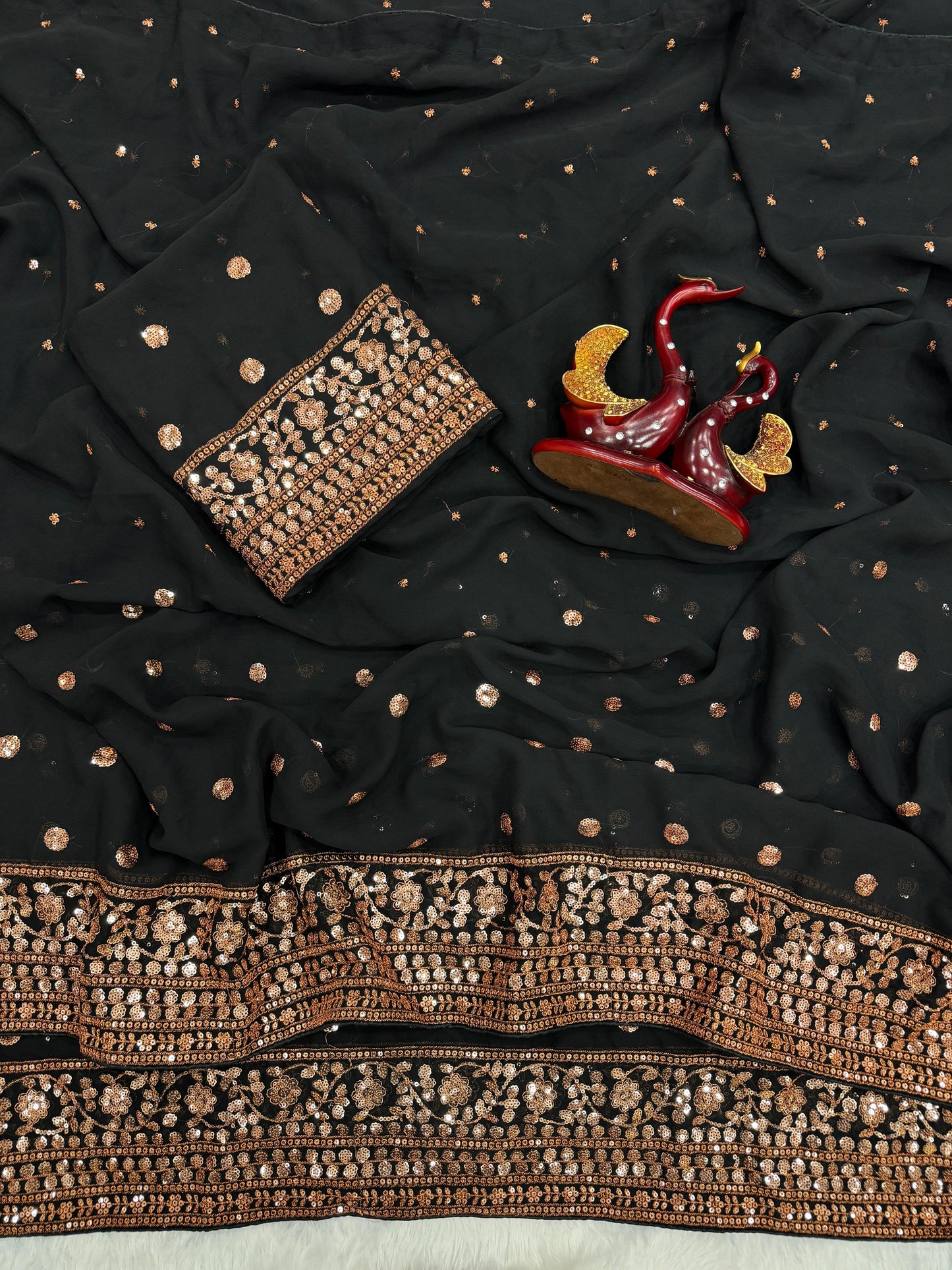 Heavy Soft Georgette Saree with Elegant Sequins Embroidery -BLACK