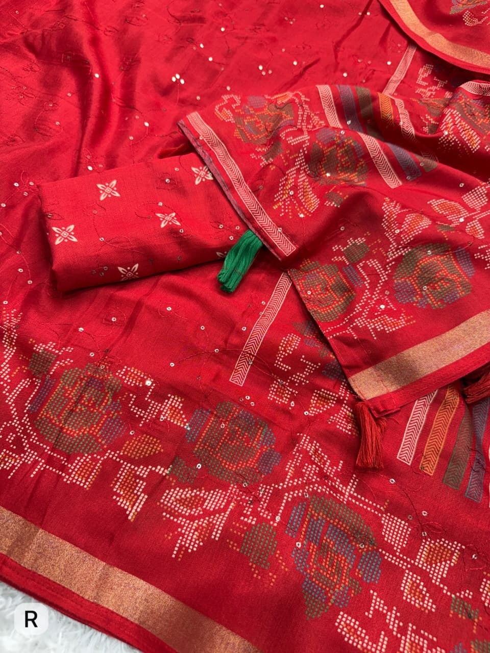 Premium Kashmiri Style Printed Mul Cotton Saree with Thread & Sequin Work