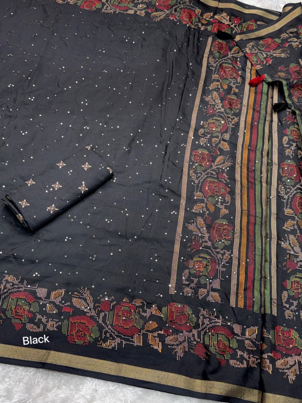 Premium Kashmiri Style Printed Mul Cotton Saree with Thread & Sequin Work