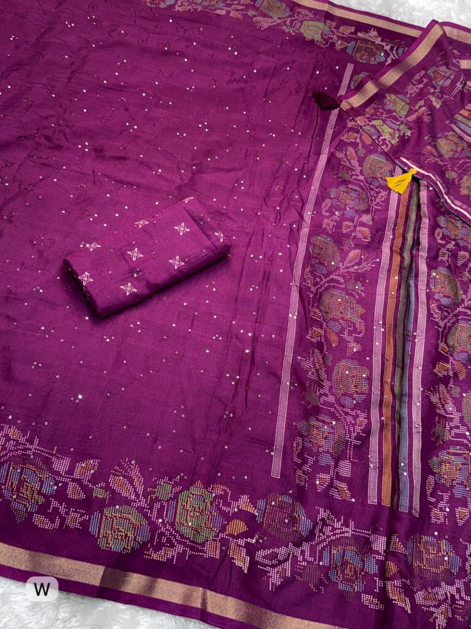 Premium Kashmiri Style Printed Mul Cotton Saree with Thread & Sequin Work
