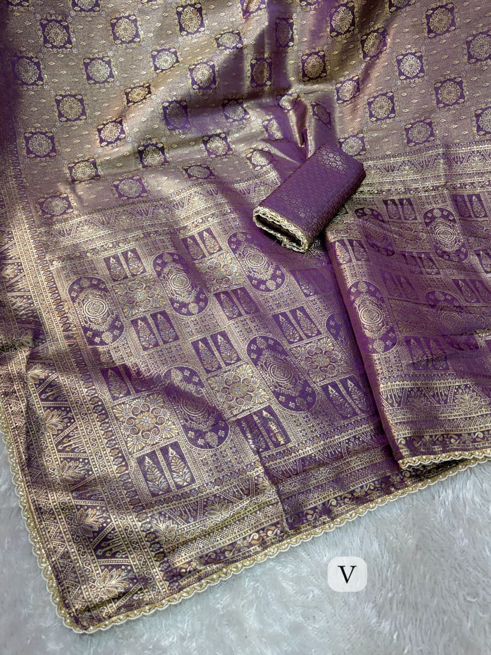 Premium Satin Jacquard Silk Saree with Zari Weaving & Pearl Lace Border