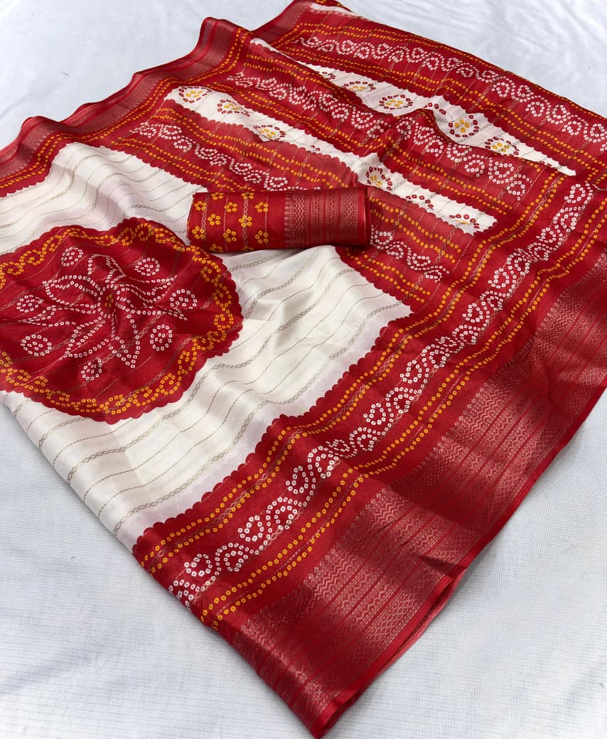 Premium Dola Silk Printed Saree with Jacquard Border & Jari Weaving