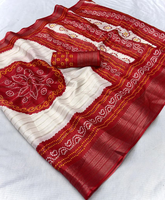 Premium Dola Silk Printed Saree with Jacquard Border & Jari Weaving