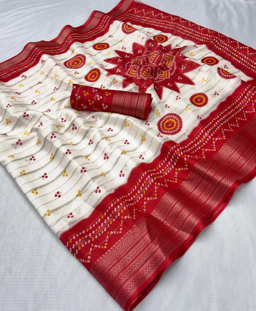 Premium Dola Silk Printed Saree with Jacquard Border & Jari Weaving