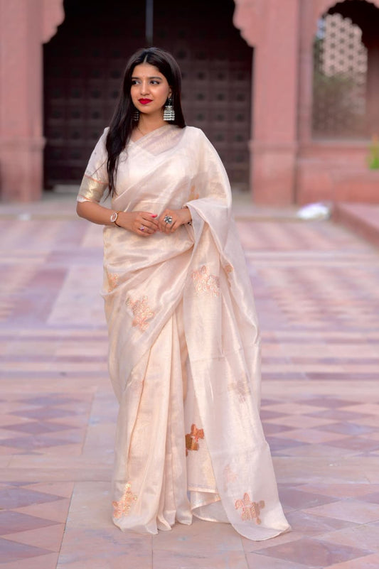 Pastel Elegance Taspa Organza Silk Saree with Swarovski