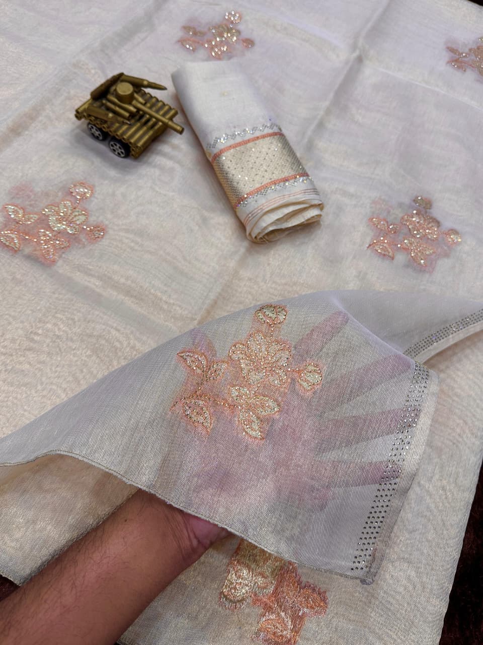 Pastel Elegance Taspa Organza Silk Saree with Swarovski