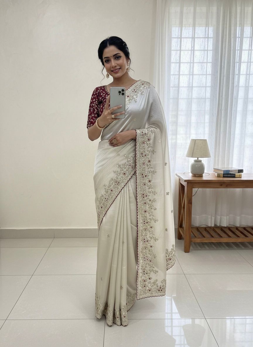 Wedding Special Jimmy Chu Saree with Heavy Sequence Embroidery