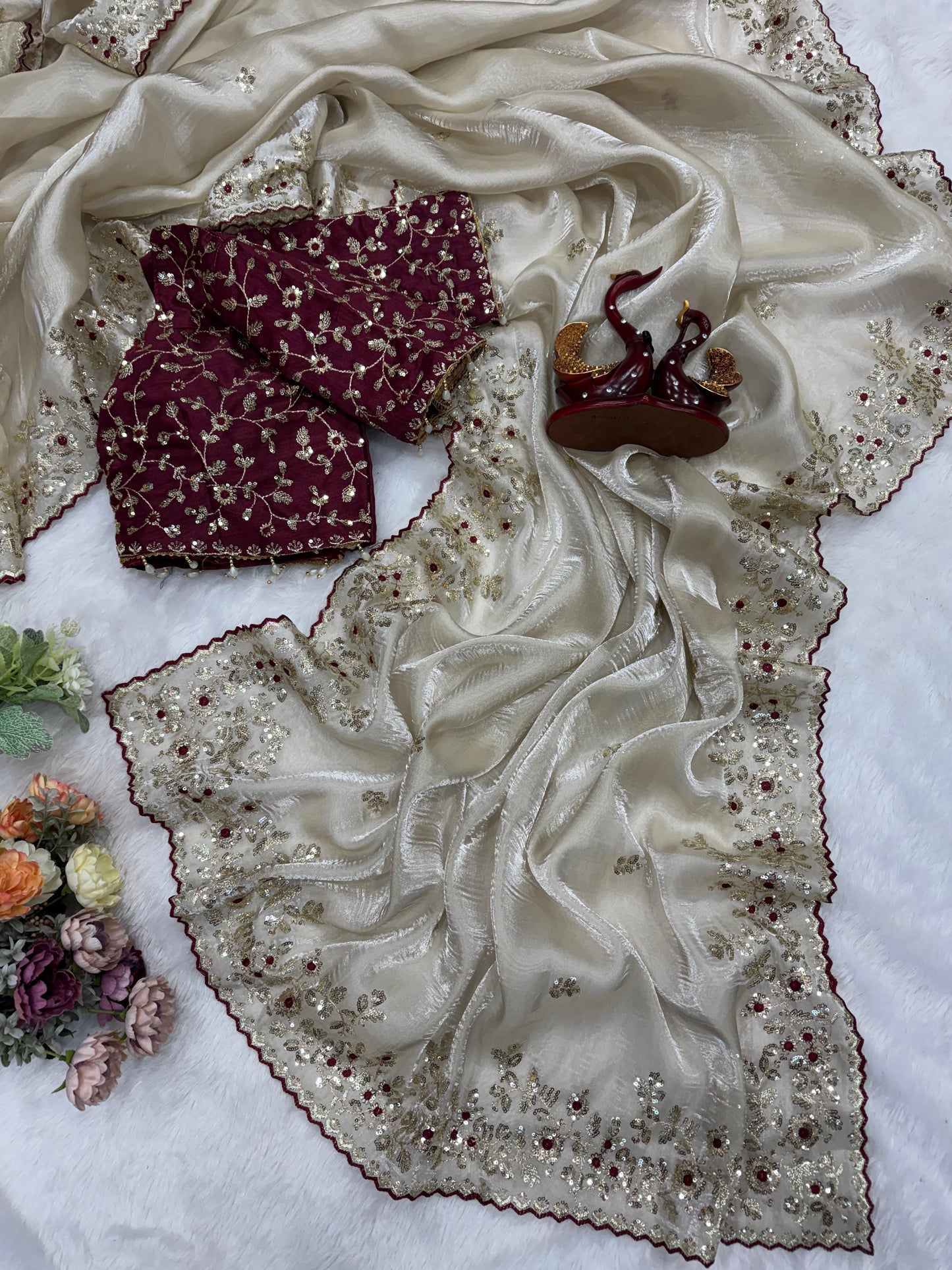 Wedding Special Jimmy Chu Saree with Heavy Sequence Embroidery