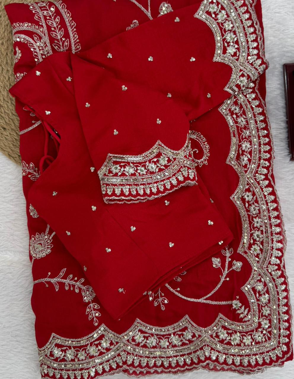 Premium Soft Heavy Glooming Vichitra Saree with Embroidered C-Pallu