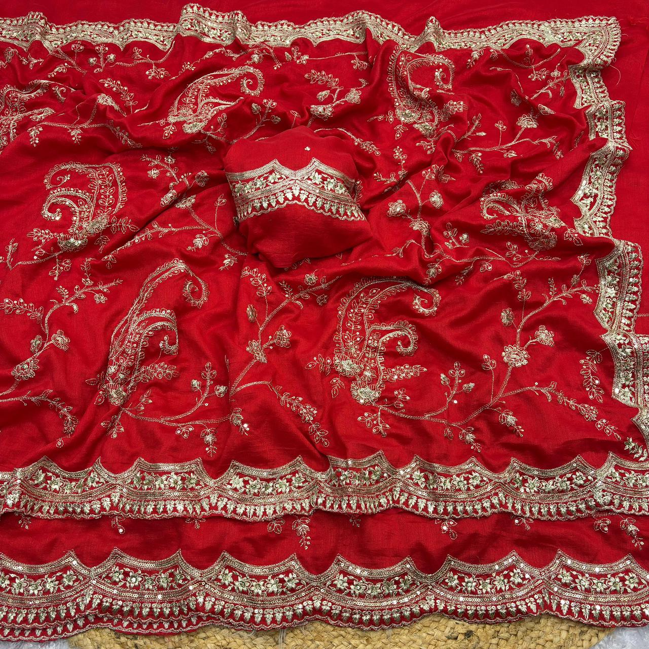 Premium Soft Heavy Glooming Vichitra Saree with Embroidered C-Pallu