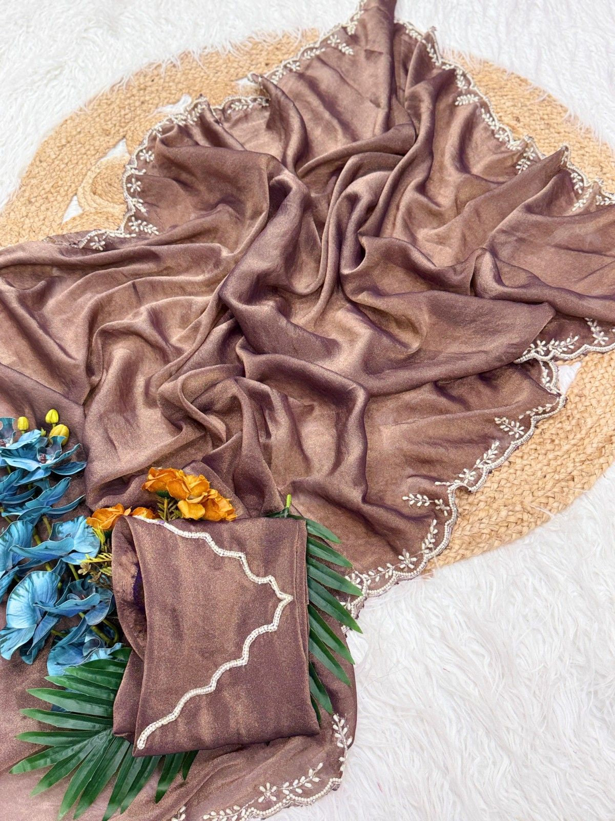 Premium NC Moss Saree with Elegant Khatli Handwork