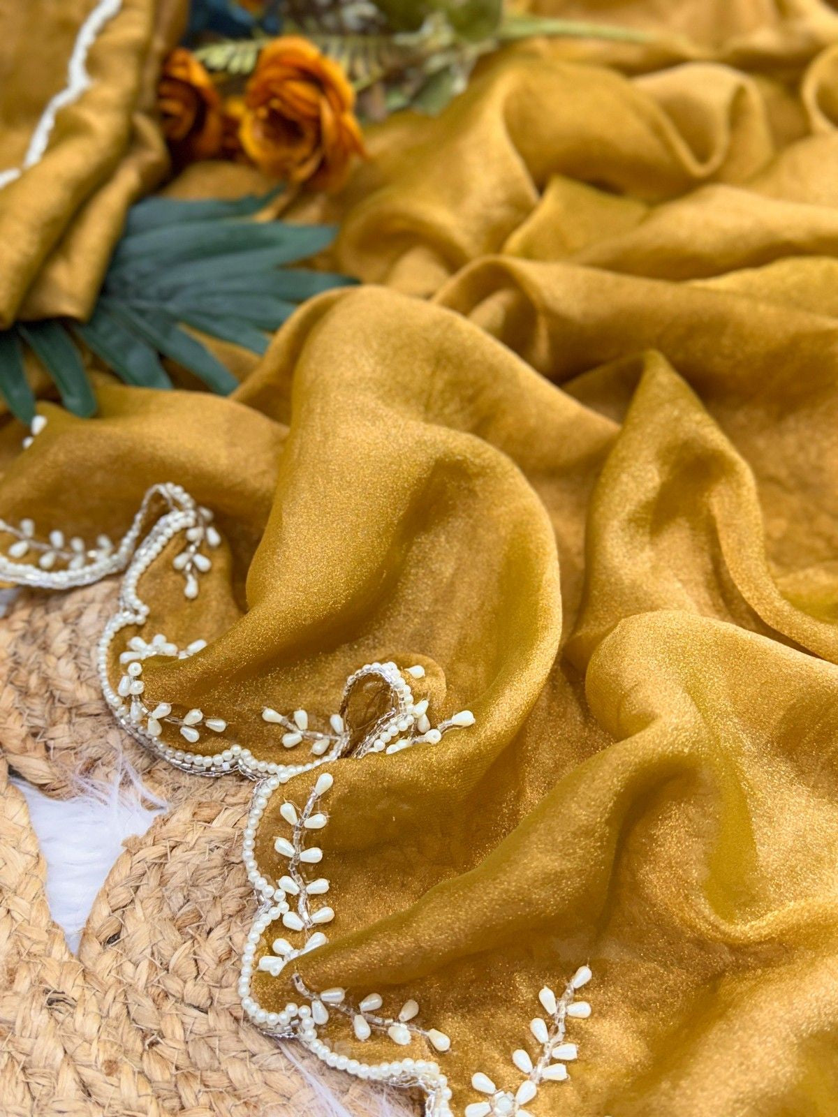 Premium NC Moss Saree with Elegant Khatli Handwork