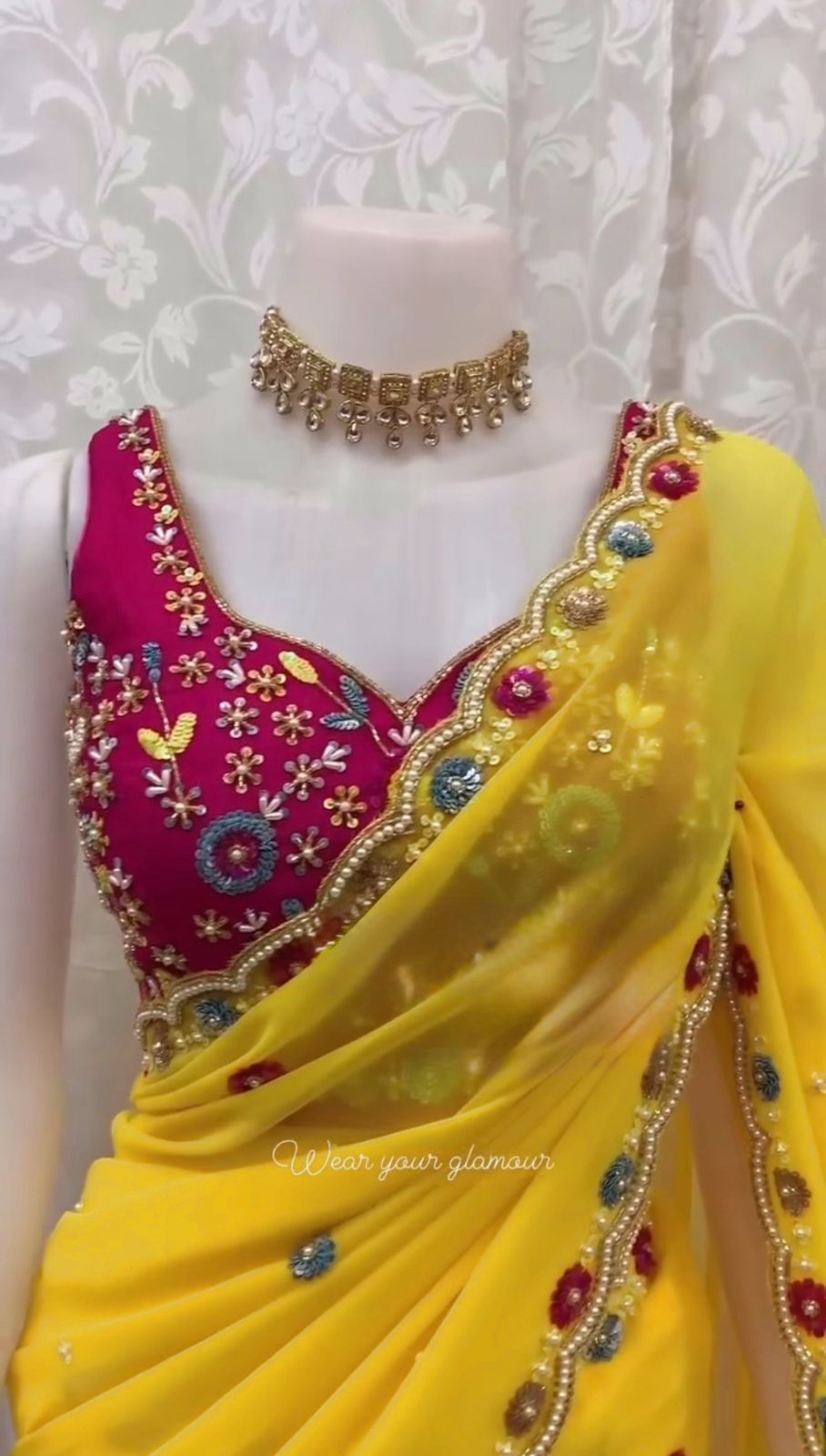 Designer Faux Georgette Saree with Thread, Sequence & Moti Work