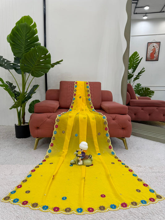 Designer Faux Georgette Saree with Thread, Sequence & Moti Work