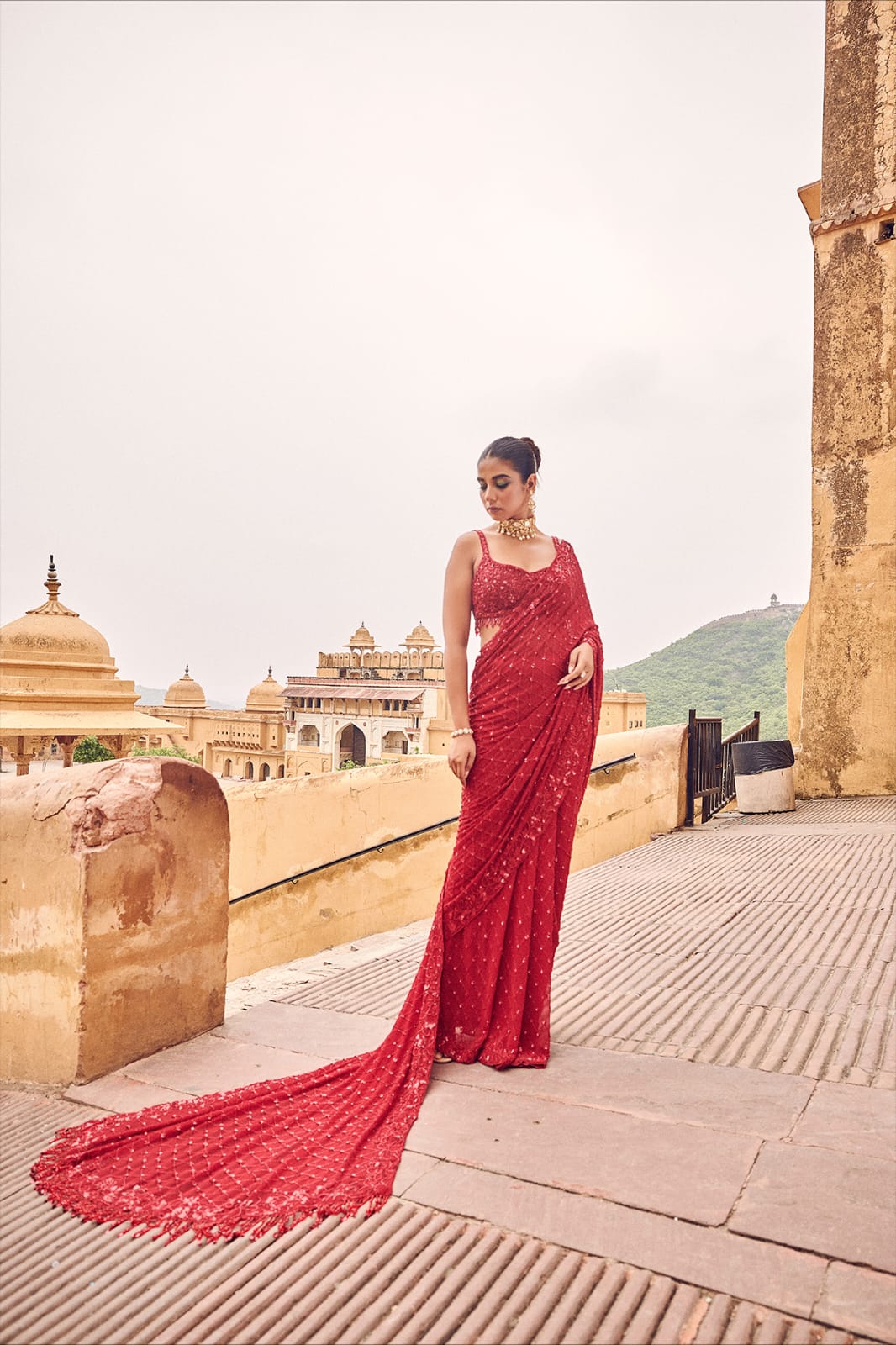 Heavy Faux Georgette Designer Saree with 5mm Sequins & Multi Embroidery