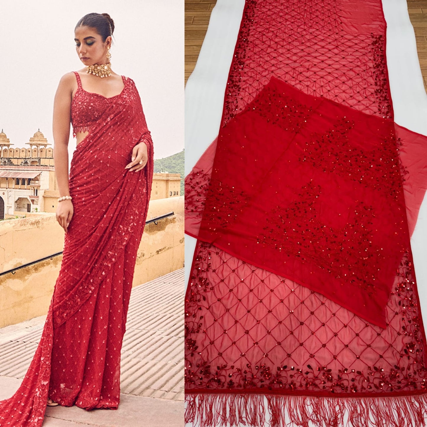 Heavy Faux Georgette Designer Saree with 5mm Sequins & Multi Embroidery