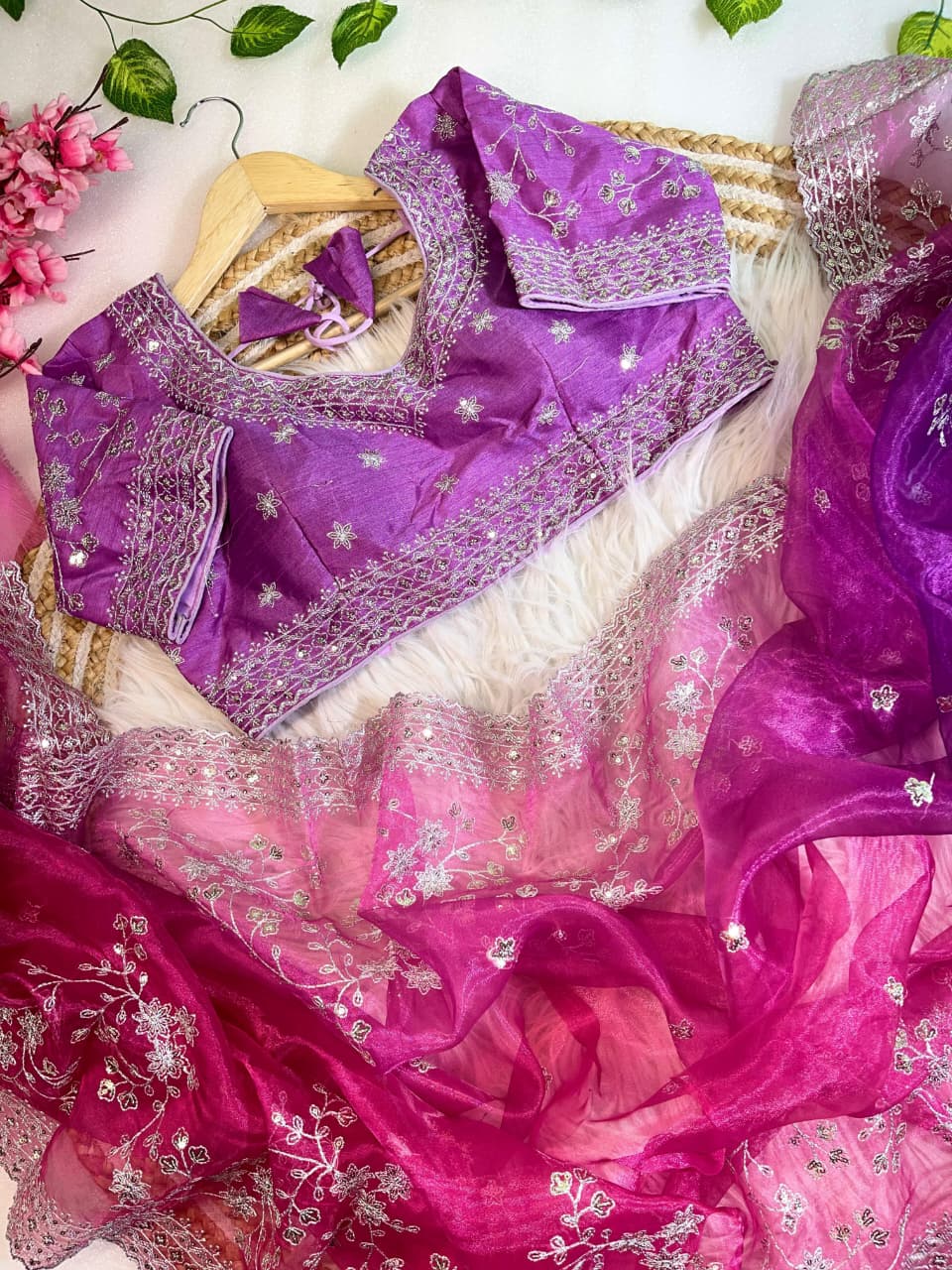 Pure Soft Organza Silk Saree with Prism Design & Heavy Embroidery Panel Border Work